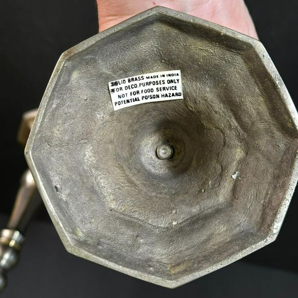 Vintage Pair 10" Solid Brass Two-tone Taper Candle Candlestick Holders India - Picture 8 of 12